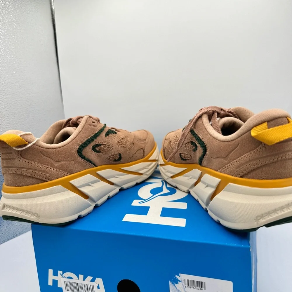 NWT Hoka Clifton L Embroidery UNISEX Shoes Leather Brown Sirrocco Mountain View - Picture 14 of 16